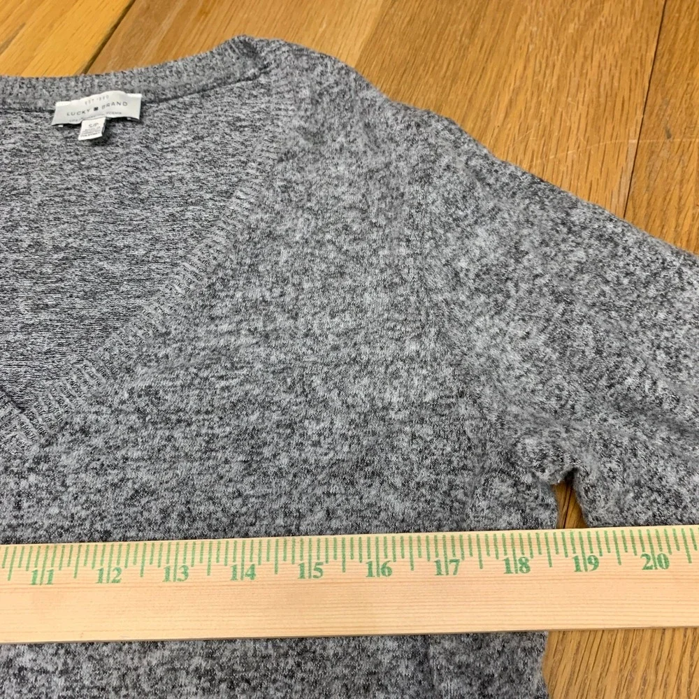 Lucky Brand Womens Grey Marled V-Neck Side Slit Knit Sweater Size‎ S Lightweight